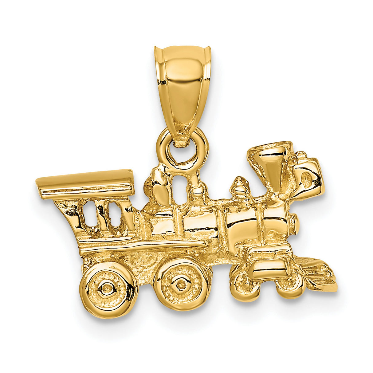 10k Yellow Gold Locomotive Pendant, Detailed Steam Train Engine Charm, Vintage Americana Style