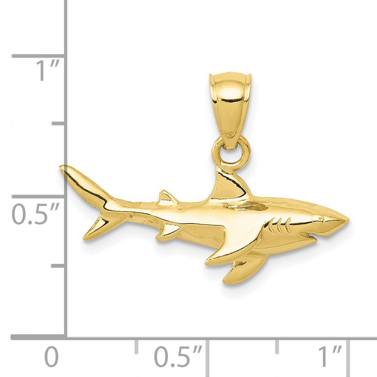 10k Yellow Gold Shark Pendant, Great White Marine Life Design, Nautical Animal Charm for Men