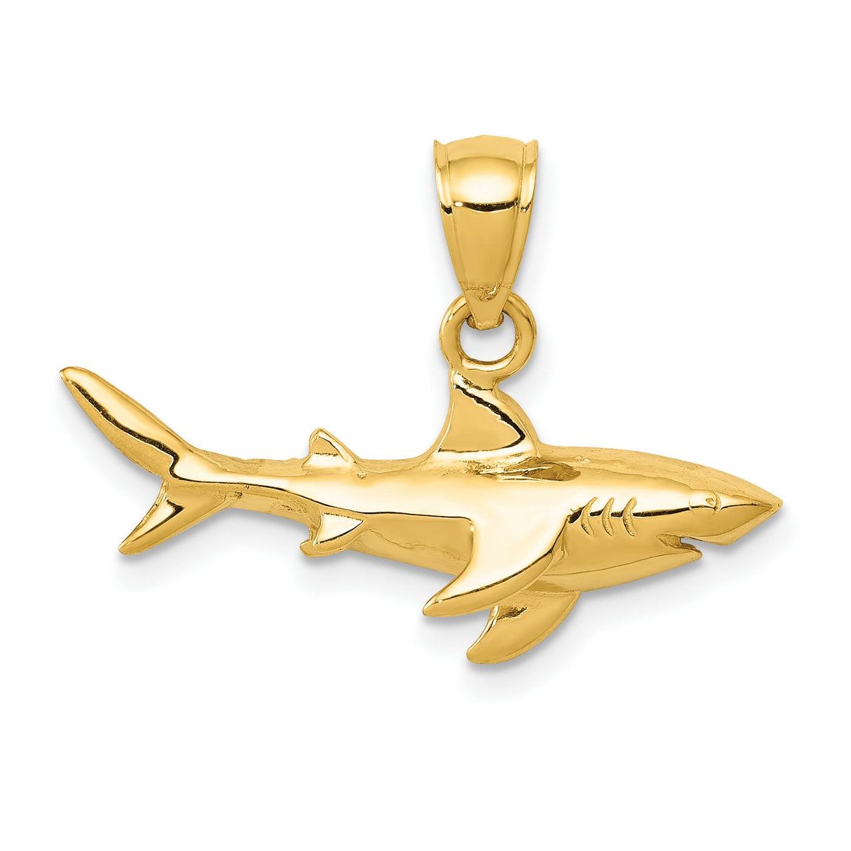 10k Yellow Gold Shark Pendant, Great White Marine Life Design, Nautical Animal Charm for Men
