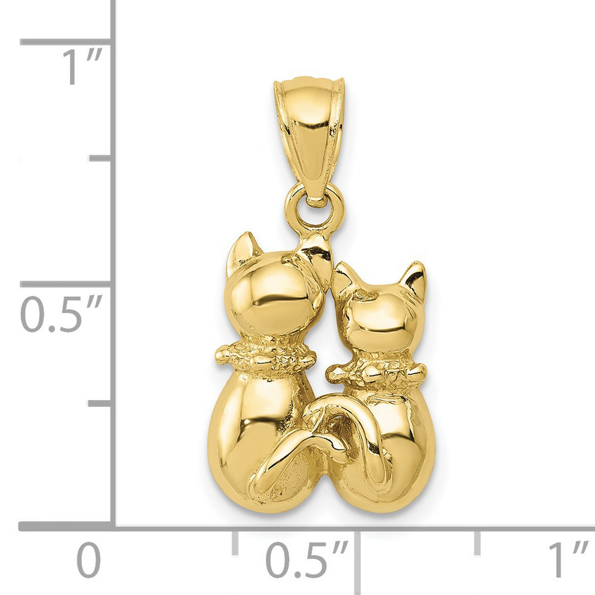 10k Yellow Gold Cat Pendant with Two Back-to-Back Cats and Entwined Tails