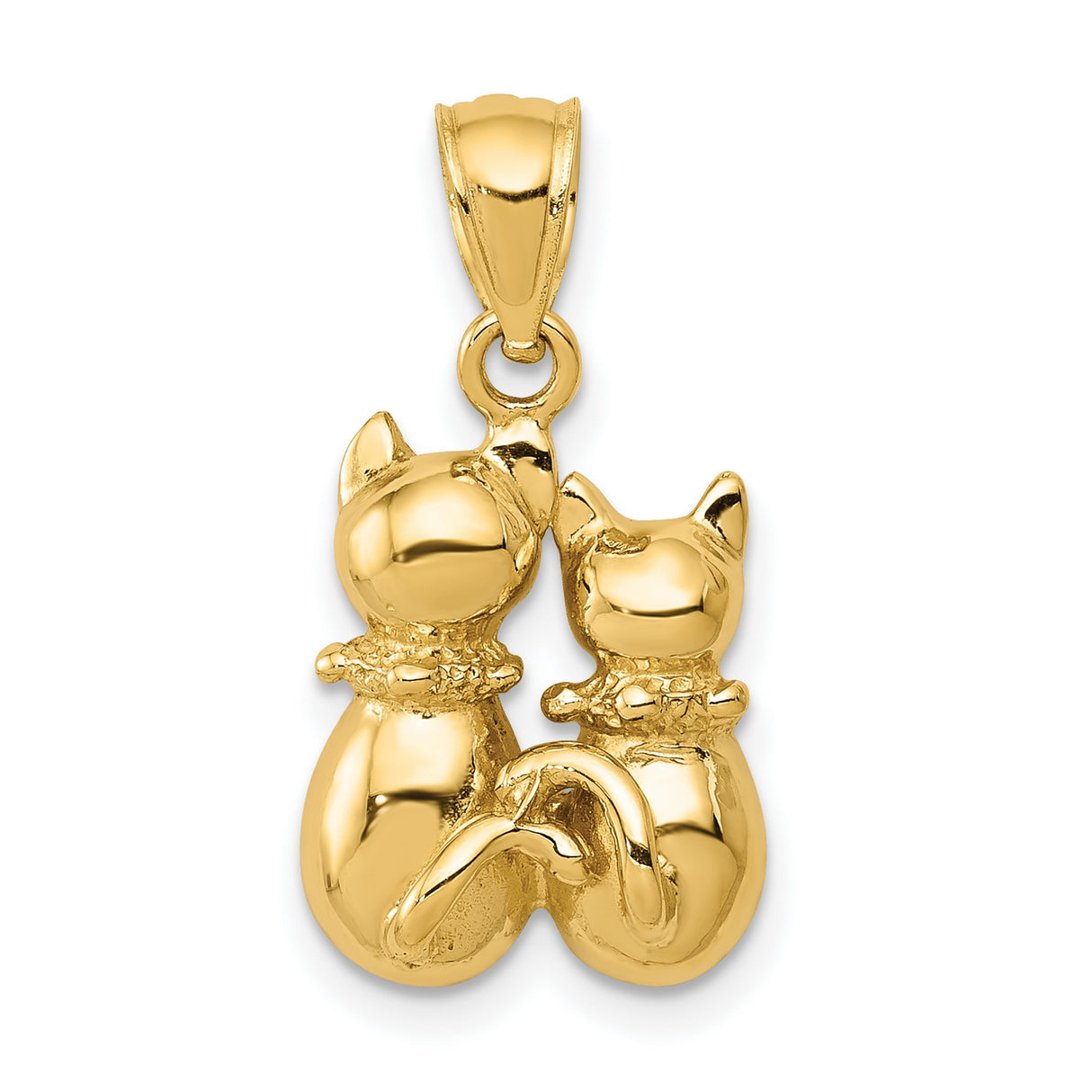 10k Yellow Gold Cat Pendant with Two Back-to-Back Cats and Entwined Tails