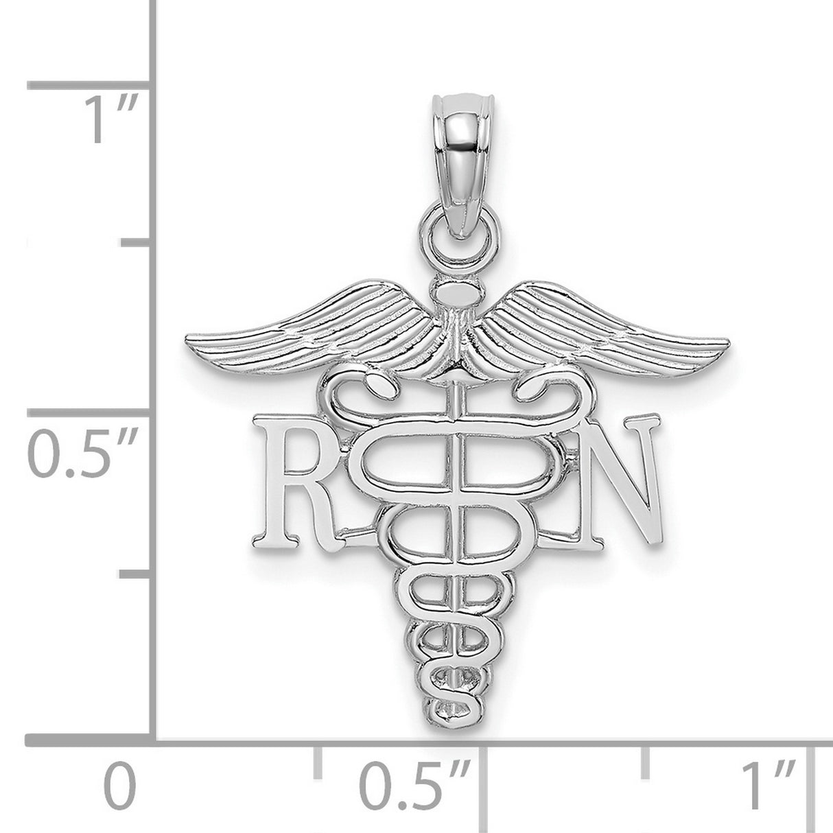 10k White Gold RN Pendant with Caduceus Symbol, Intertwined Serpents and Wings