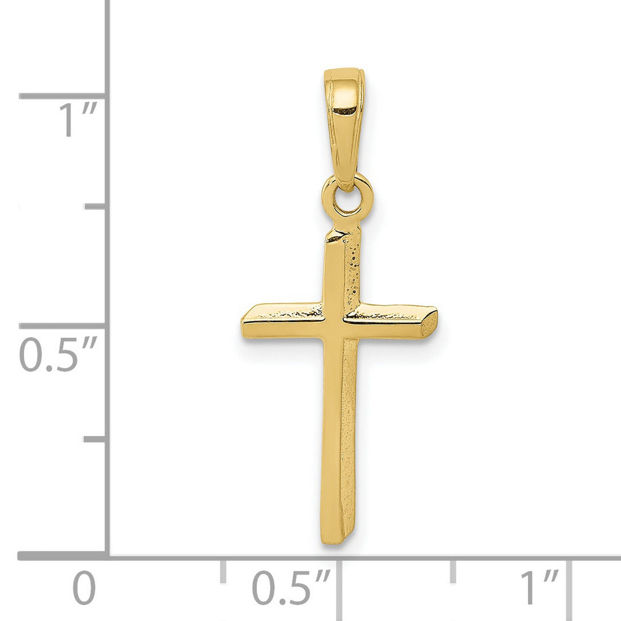 10k Yellow Gold Cross Pendant with Solid Bail, High Gloss Finish, Minimalist Faith Design