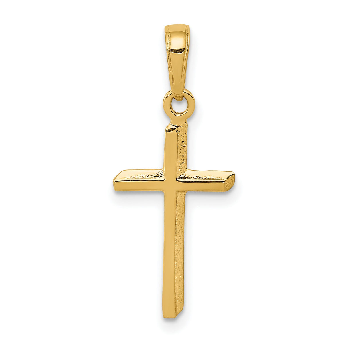 10k Yellow Gold Cross Pendant with Solid Bail, High Gloss Finish, Minimalist Faith Design