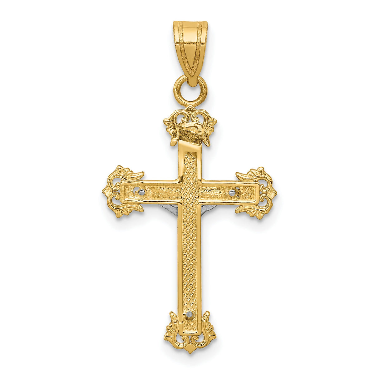 10k Two-Tone Gold Crucifix Pendant with Diamond-Cut Jesus, Baroque Religious Design