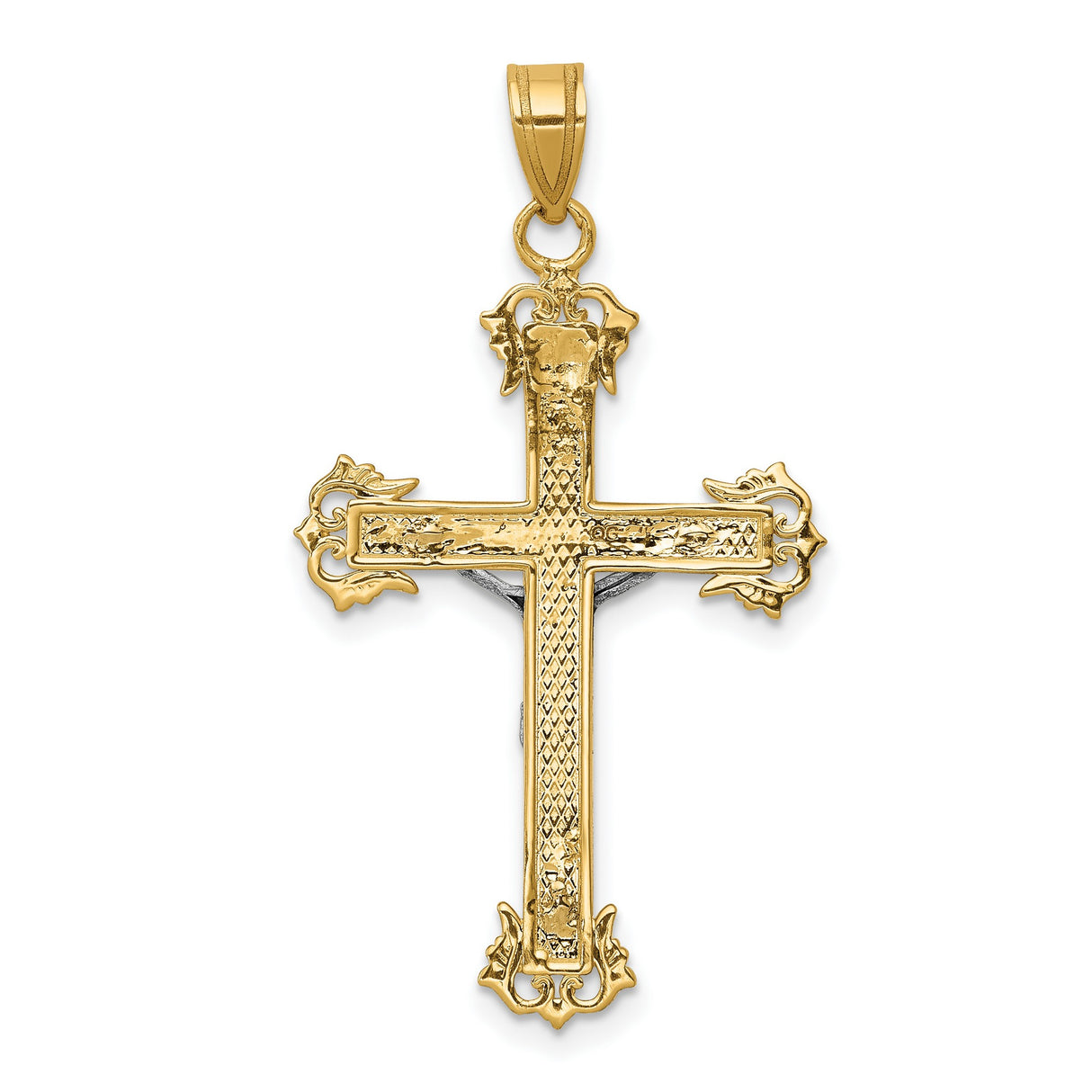 10k Multi-Tone Gold Crucifix Cross Pendant with Detailed Christ Figure Design for Men and Women