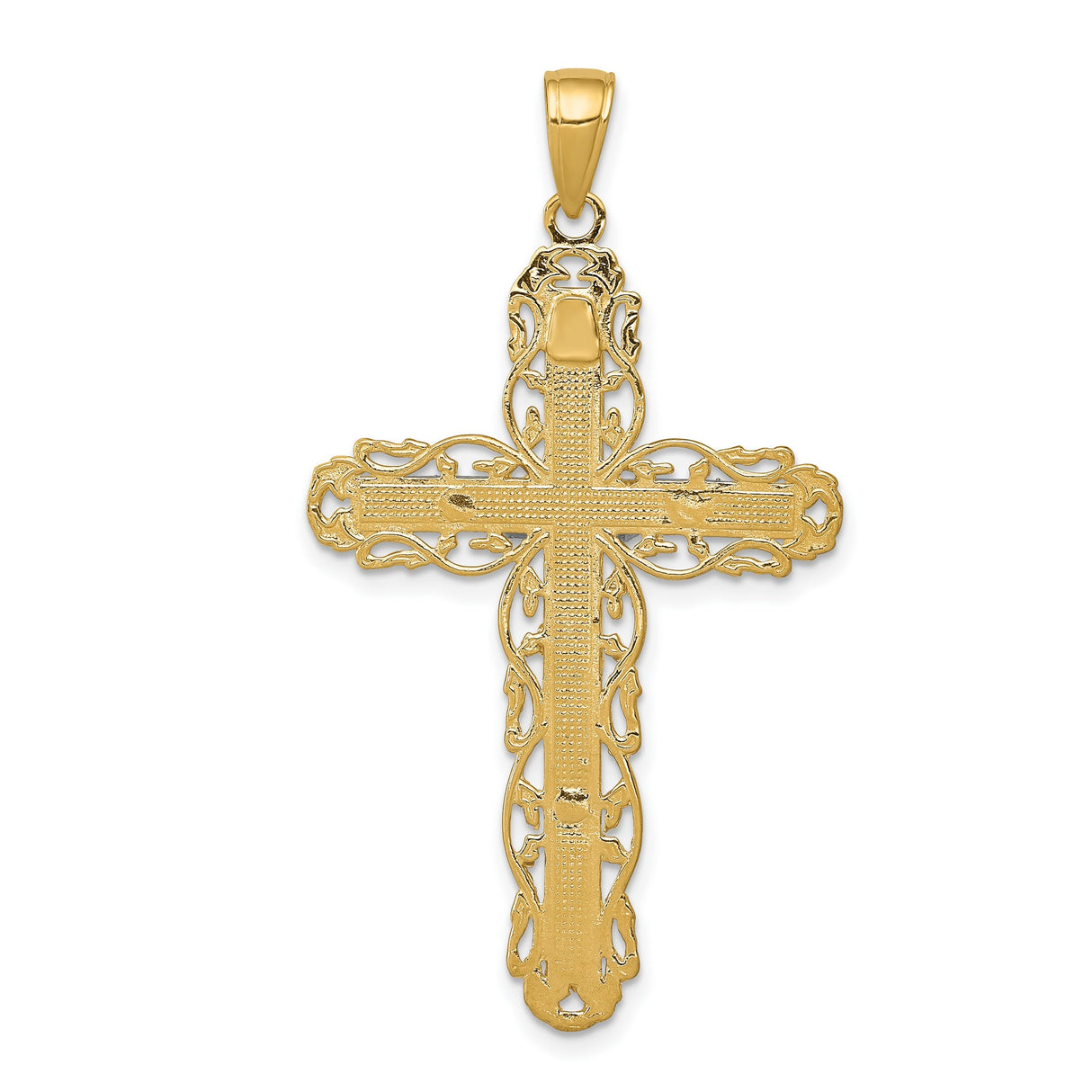 10k Yellow Gold Crucifix Cross Pendant with Jesus Figure, Baroque Filigree Style