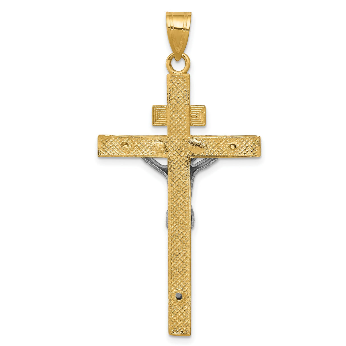 10k Multi-Tone Gold Crucifix Pendant with INRI Detail, Two-Tone Religious Cross Charm