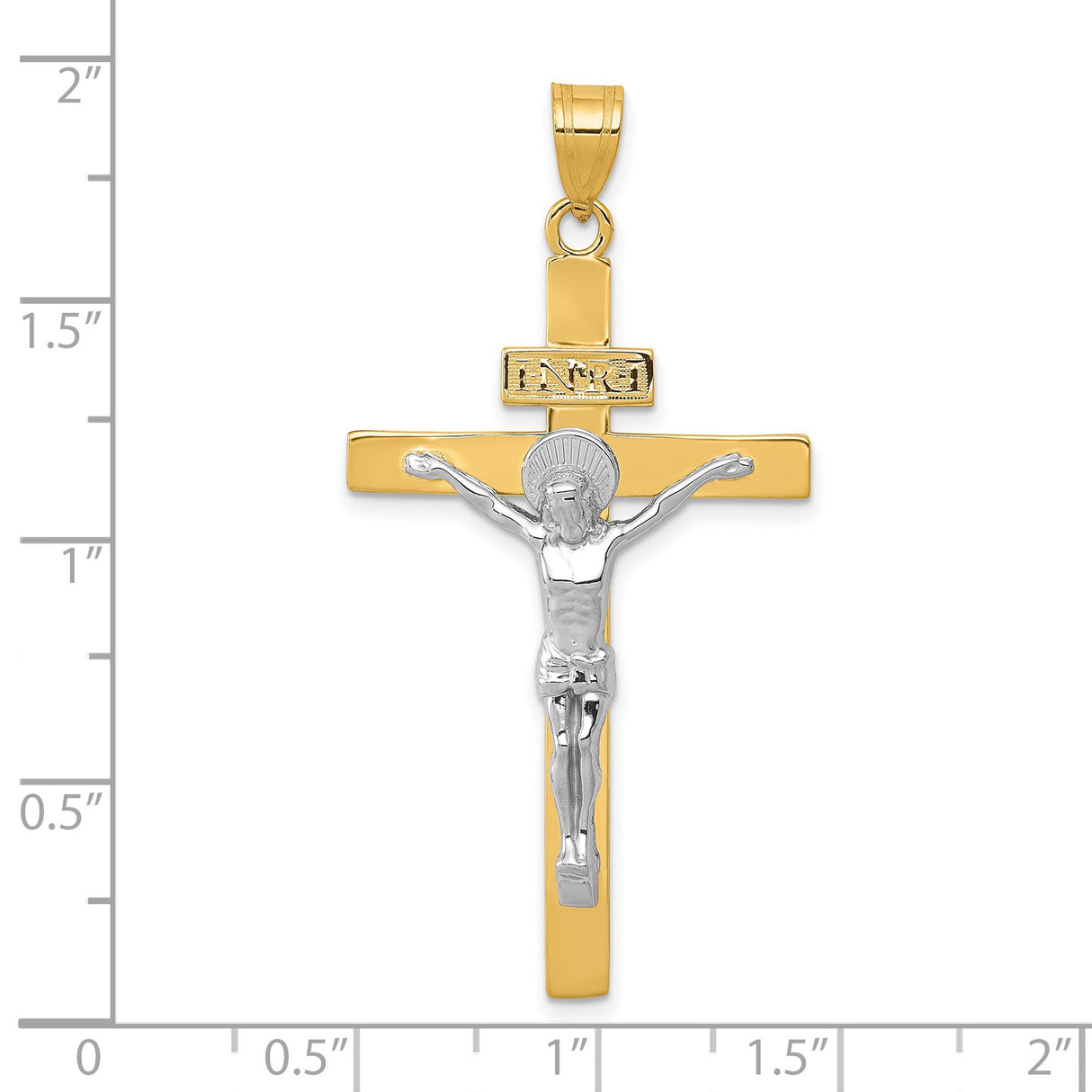 10k Multi-Tone Gold Crucifix Pendant with INRI Detail, Two-Tone Religious Cross Charm