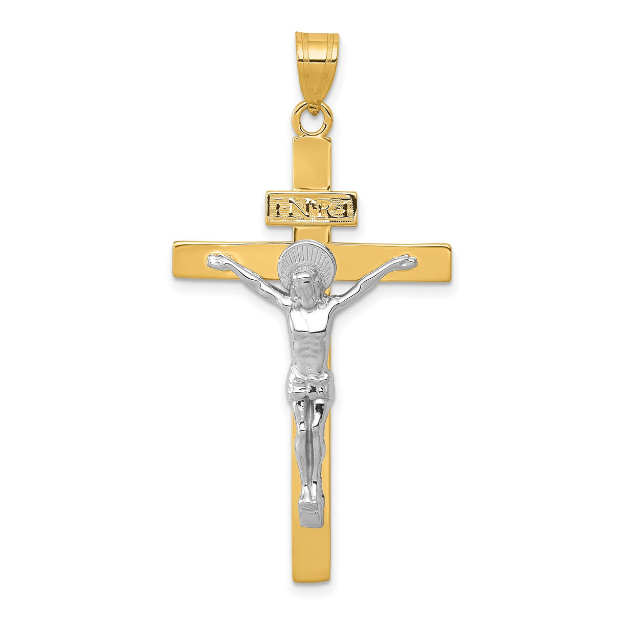 10k Multi-Tone Gold Crucifix Pendant with INRI Detail, Two-Tone Religious Cross Charm