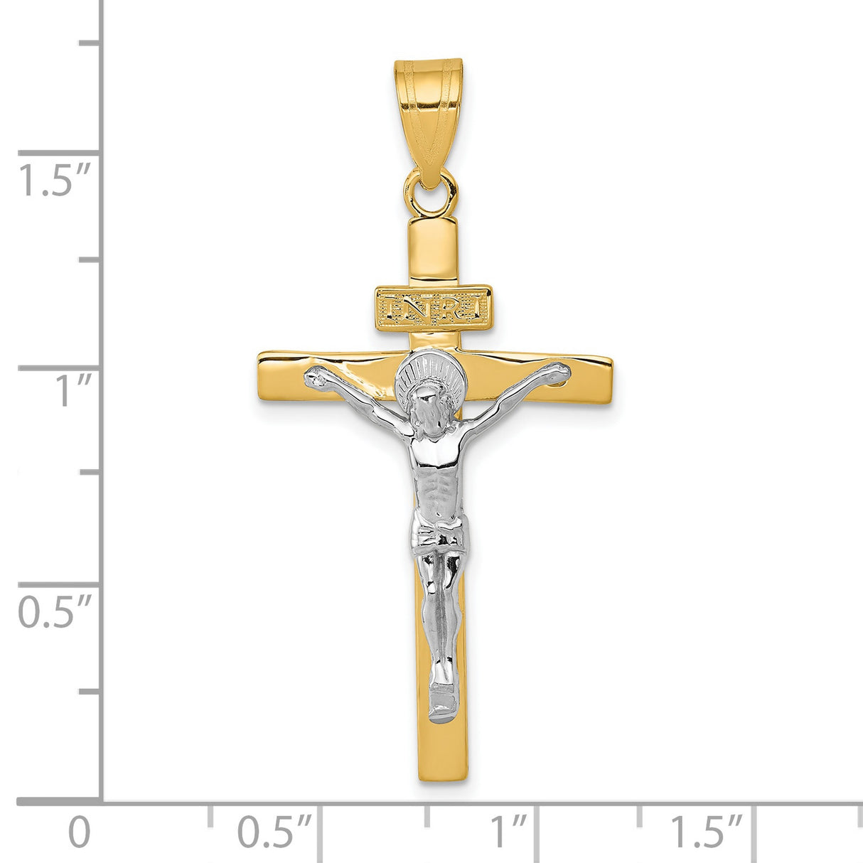 10k Two-Tone Gold Crucifix Cross Pendant, INRI Jesus Christ Religious Charm