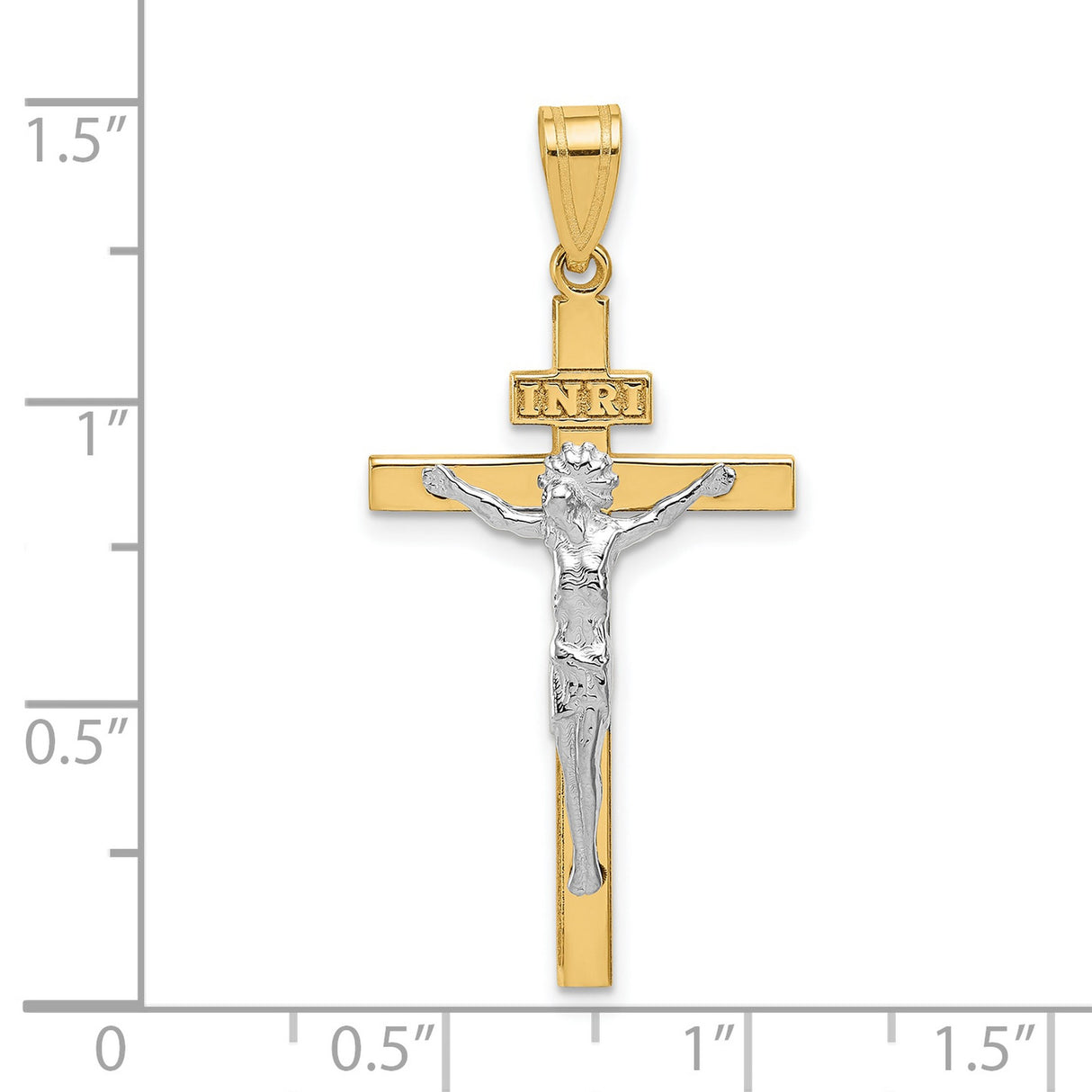 10k Two-Tone Gold Crucifix Cross Pendant with INRI and Jesus Figure, Religious Jewelry