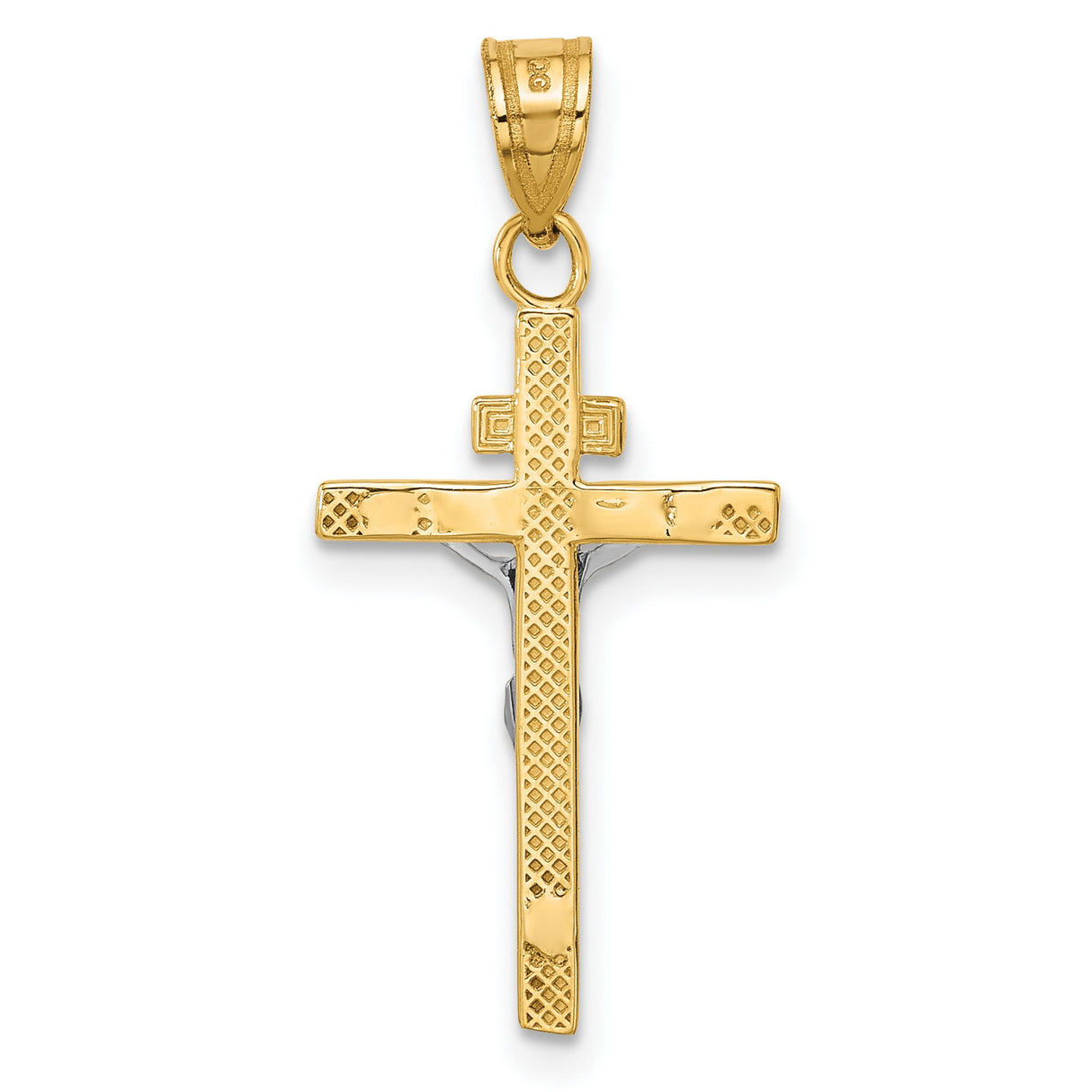 10k Two-Tone Gold INRI Crucifix Pendant with Jesus Figure, Religious Christian Charm