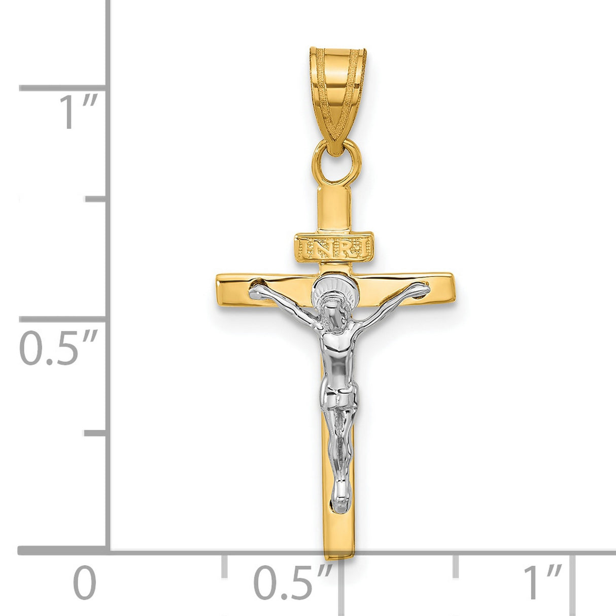 10k Two-Tone Gold INRI Crucifix Pendant with Jesus Figure, Religious Christian Charm