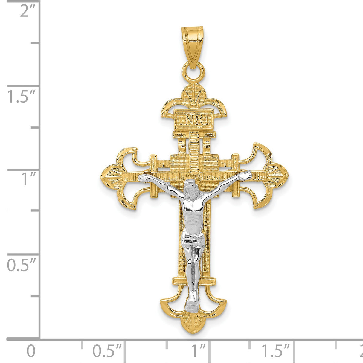 10k Two-Tone Gold Crucifix Pendant with Detailed Christ Figure, Religious Christian Charm