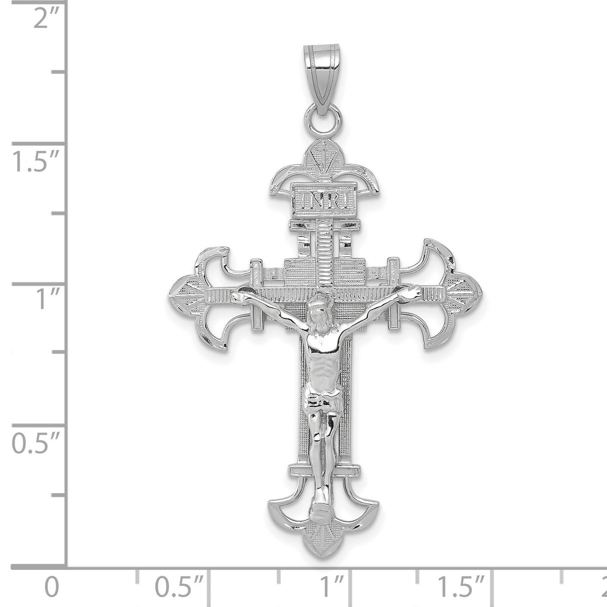10k White Gold Crucifix Cross Pendant with Dimensional Christ Figure INRI Byzantine Style