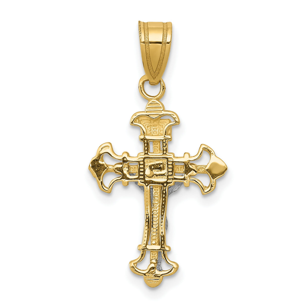 10k Two-Tone Gold Crucifix Pendant with INRI and Textured Jesus Figure Religious Jewelry