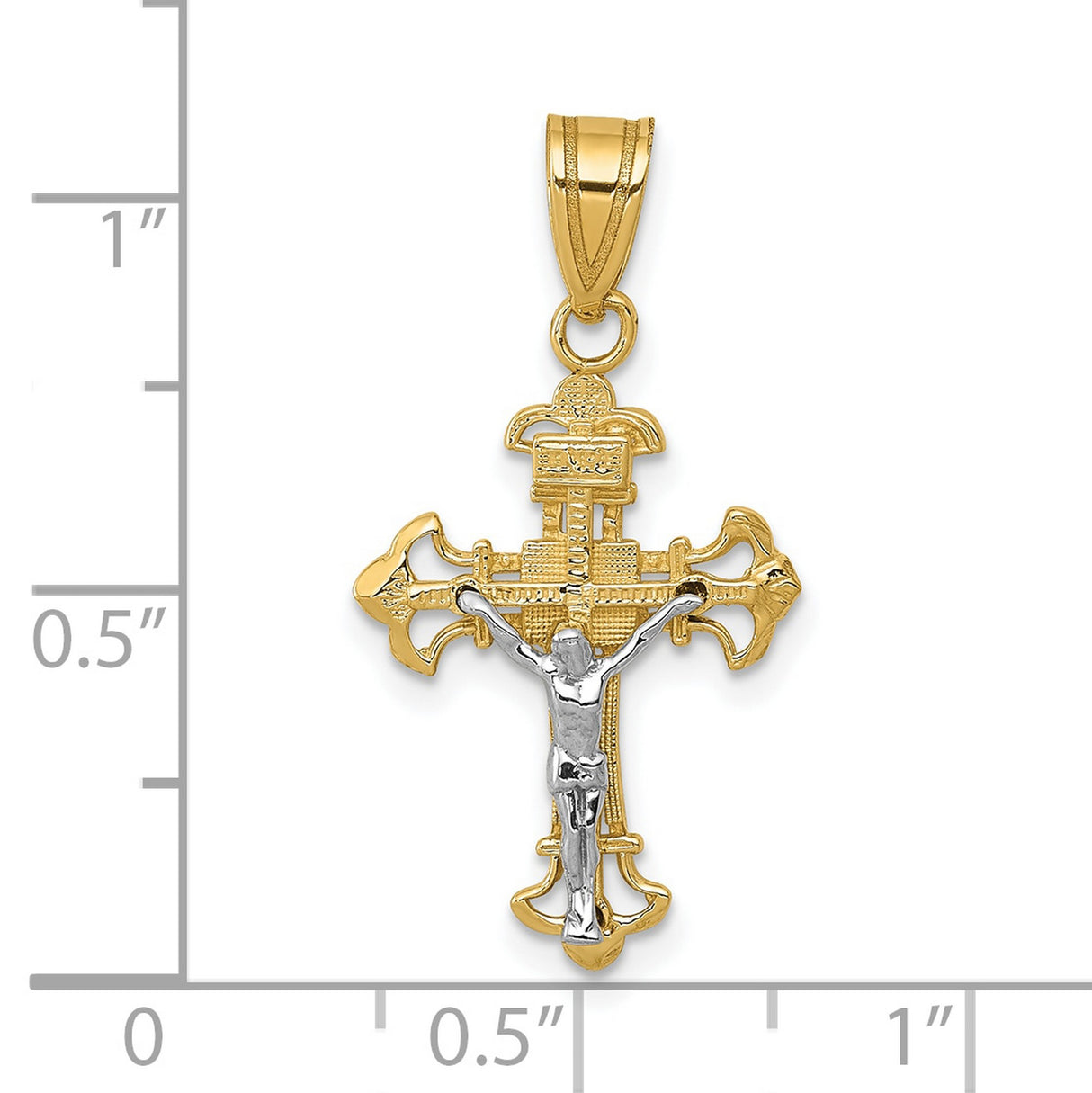 10k Two-Tone Gold Crucifix Pendant with INRI and Textured Jesus Figure Religious Jewelry