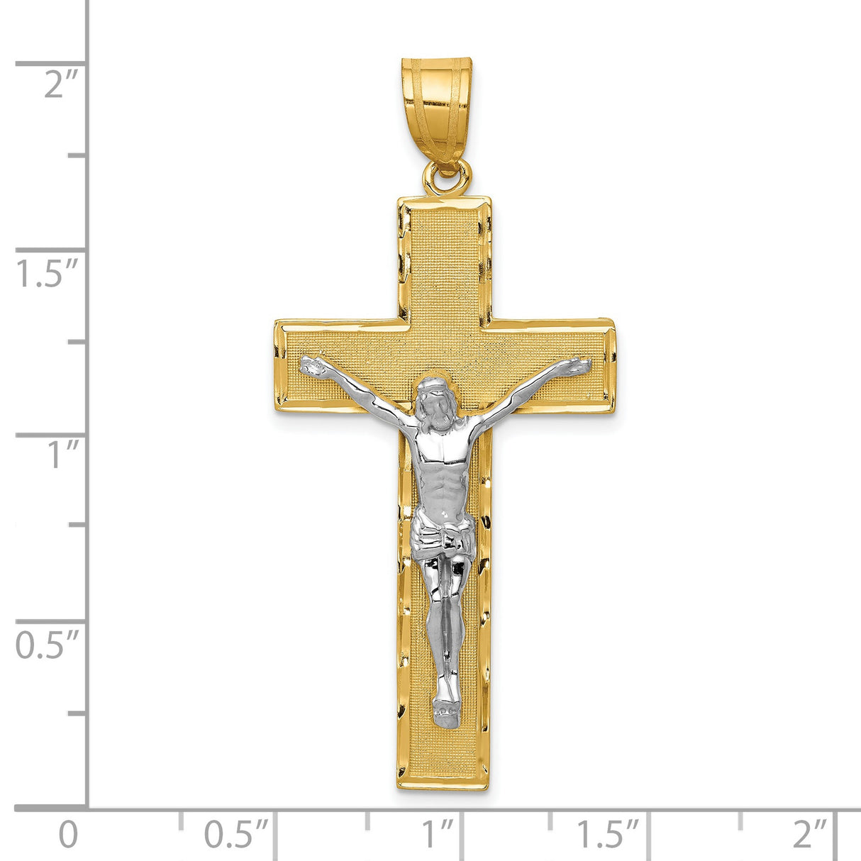 10k Yellow and White Gold Crucifix Pendant with Jesus Figure, Two-Tone Religious Christian Charm
