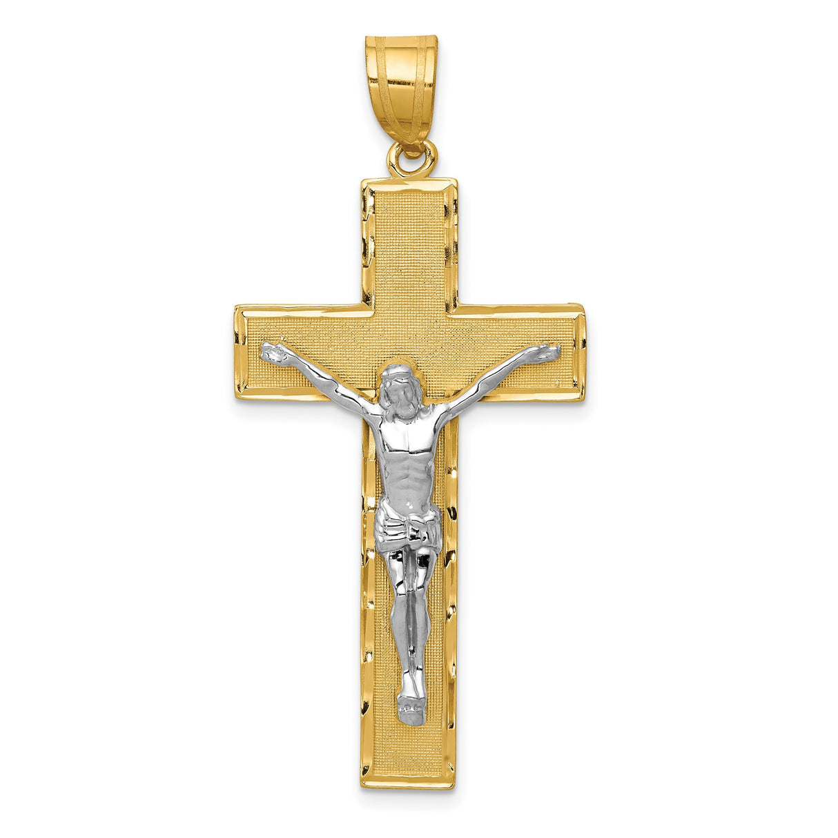 10k Yellow and White Gold Crucifix Pendant with Jesus Figure, Two-Tone Religious Christian Charm
