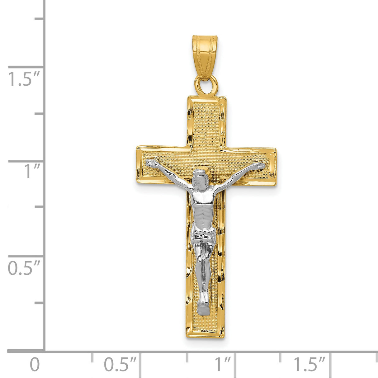 10k Two-Tone Gold Crucifix Pendant, Diamond-Cut Textured Christian Cross Charm