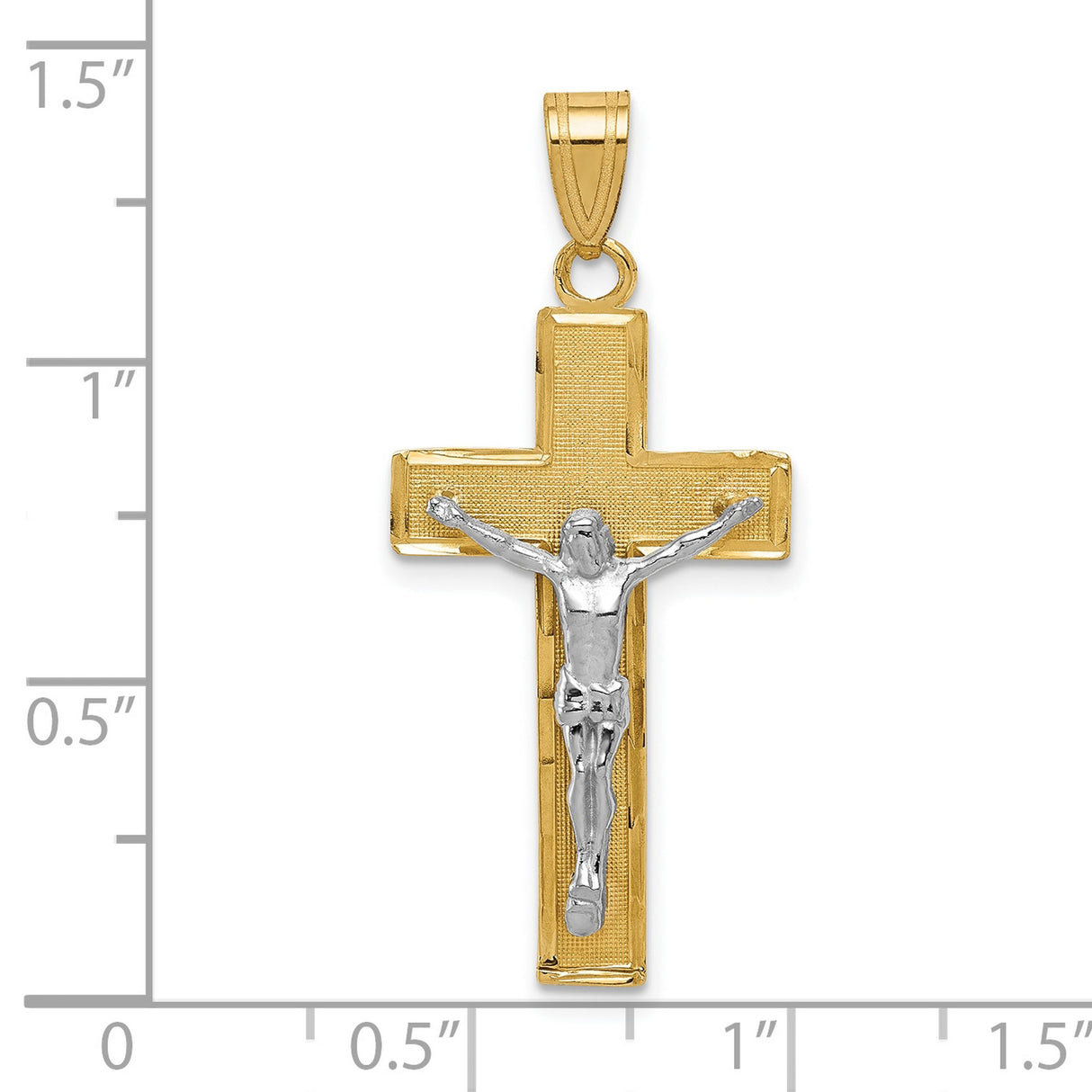 10k Two-Tone Gold Crucifix Cross Pendant with Jesus Figure, Religious Style for Men and Women