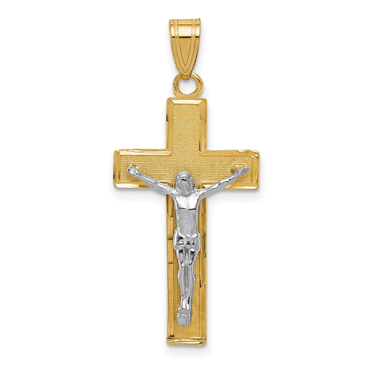 10k Two-Tone Gold Crucifix Cross Pendant with Jesus Figure, Religious Style for Men and Women