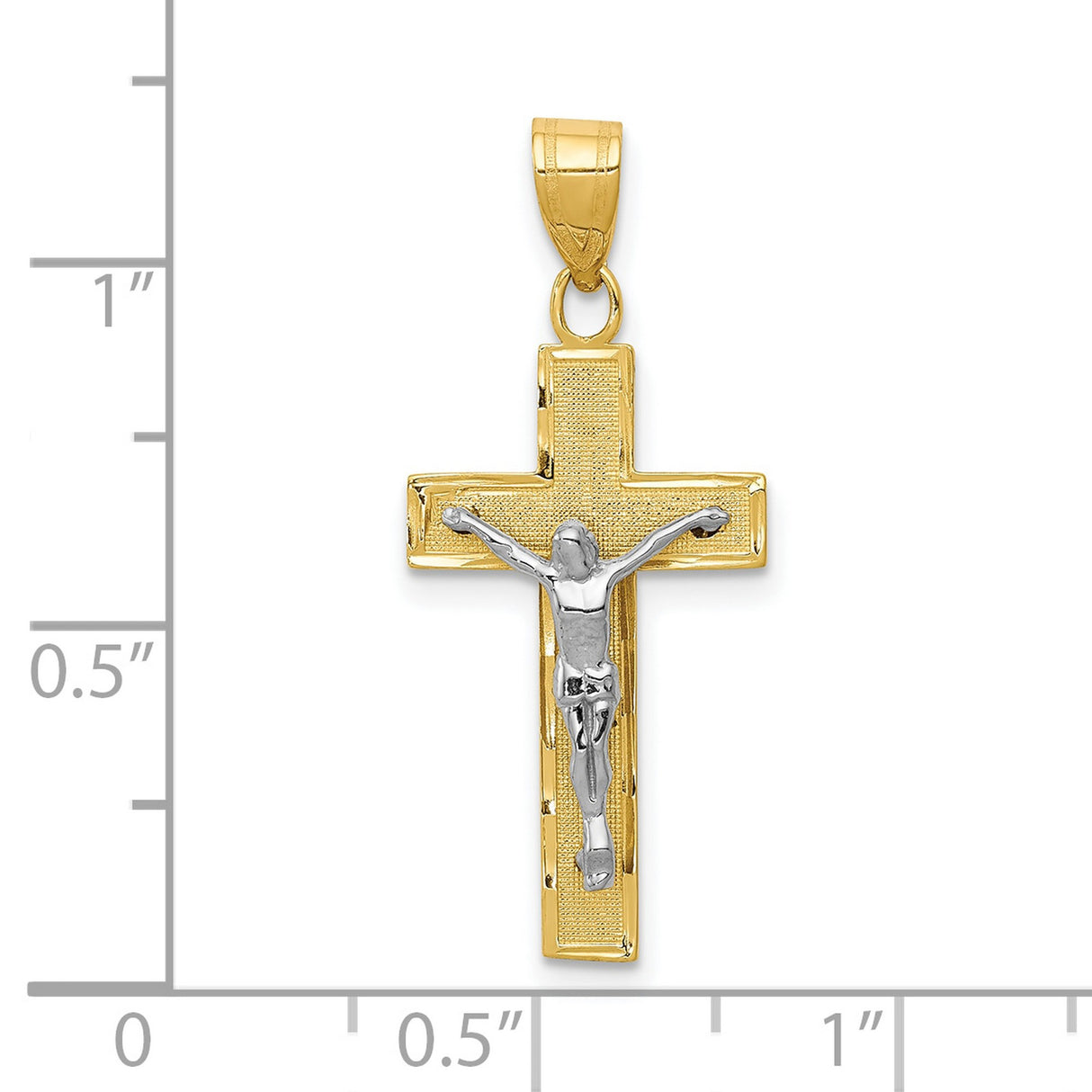 10k Multi-Tone Gold Crucifix Cross Pendant with Detailed Christ Figure, Catholic Religious Jewelry