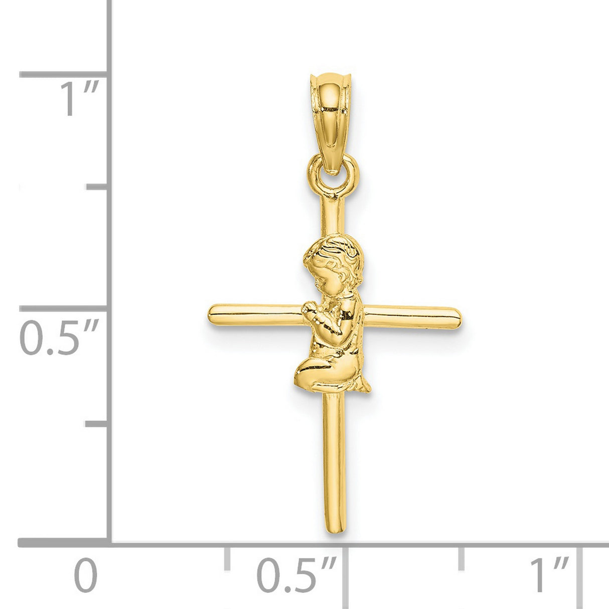 10k Yellow Gold Cross Pendant with Kneeling Boy in Prayer Religious Charm