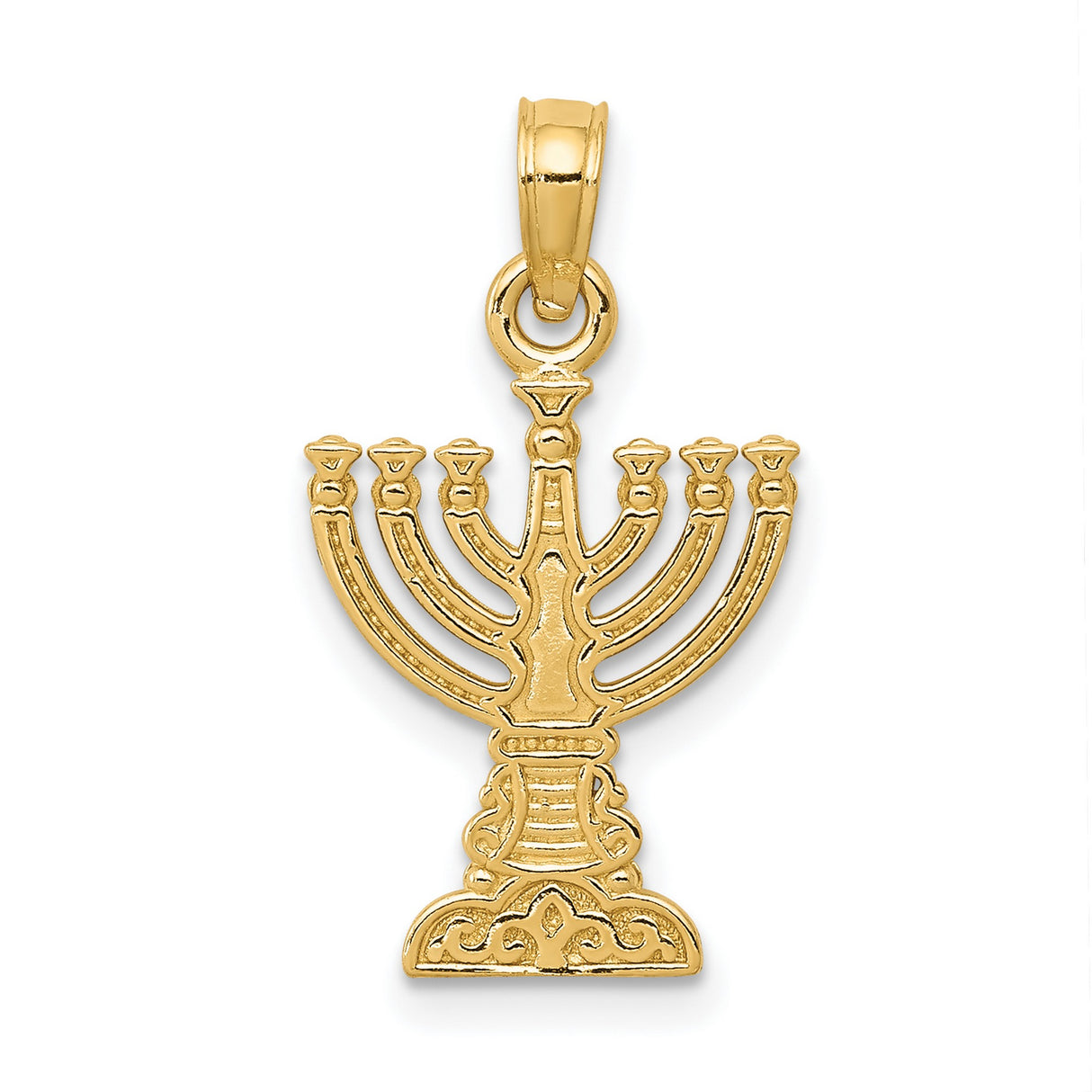 10k Yellow Gold Menorah Pendant, Seven Branches Jewish Faith Symbol, Religious Judaica Charm