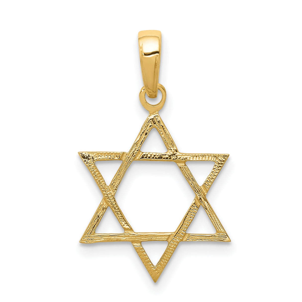 10k Yellow Gold Star of David Pendant, Textured Openwork Jewish Symbol