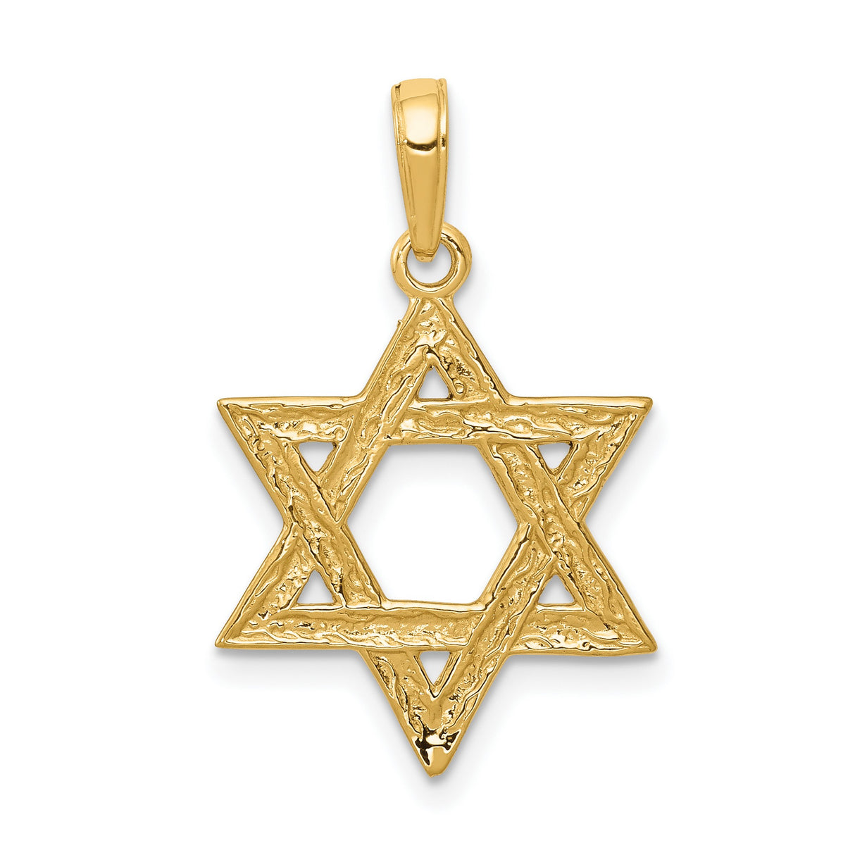 10k Yellow Gold Star of David Pendant, Textured Finish, Traditional Jewish Symbol