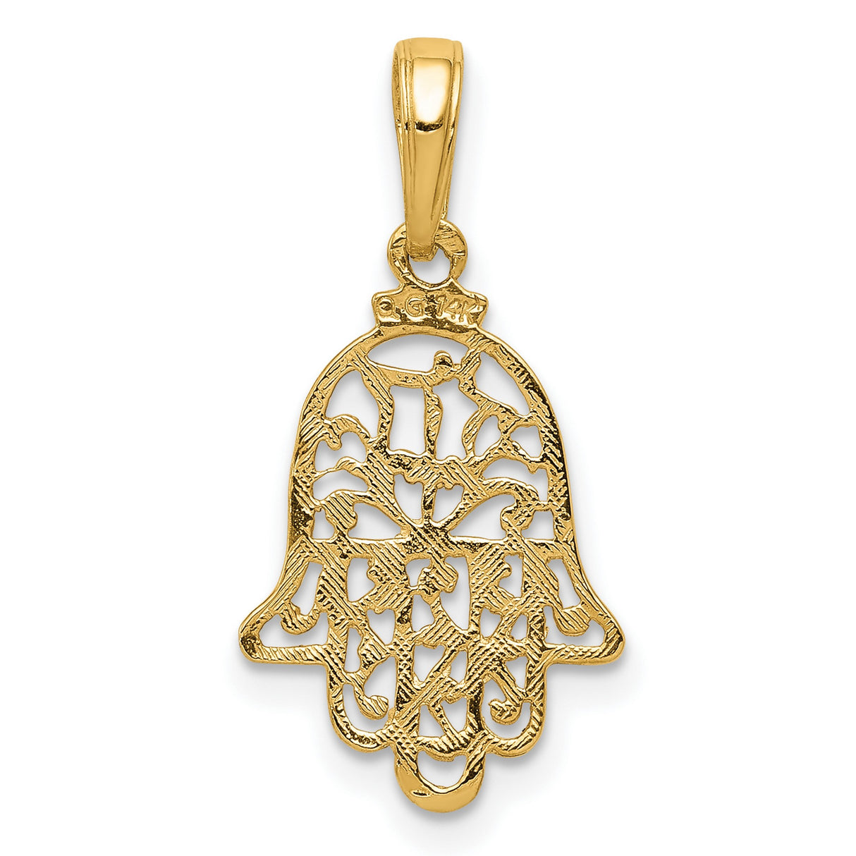 10k Yellow Gold Hamsa Hand Pendant with Filigree Detailing, Spiritual Protection Charm