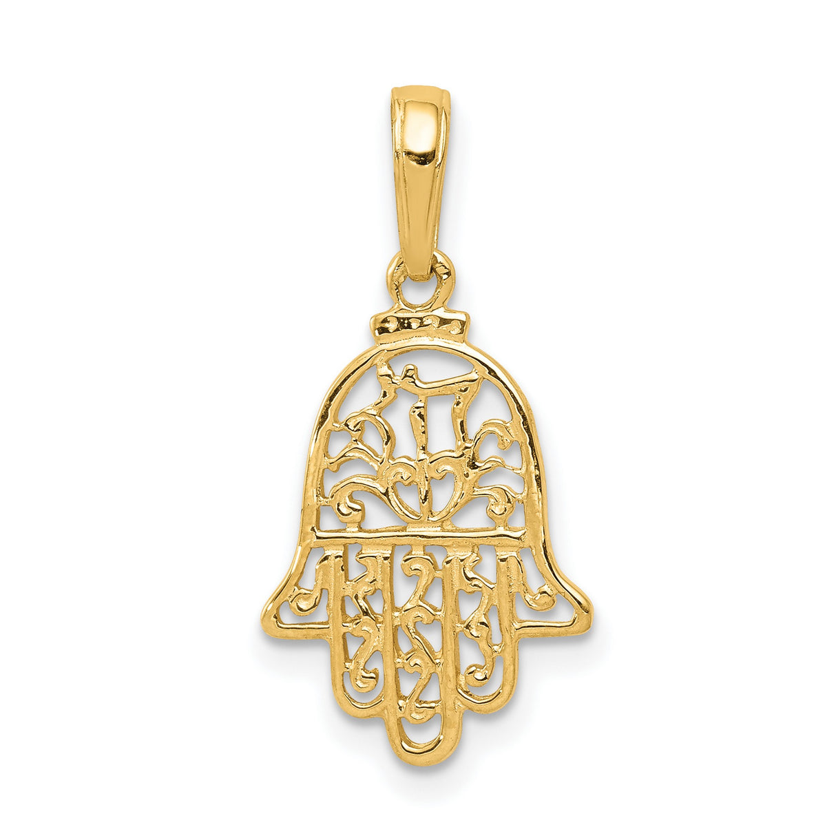 10k Yellow Gold Hamsa Hand Pendant with Filigree Detailing, Spiritual Protection Charm