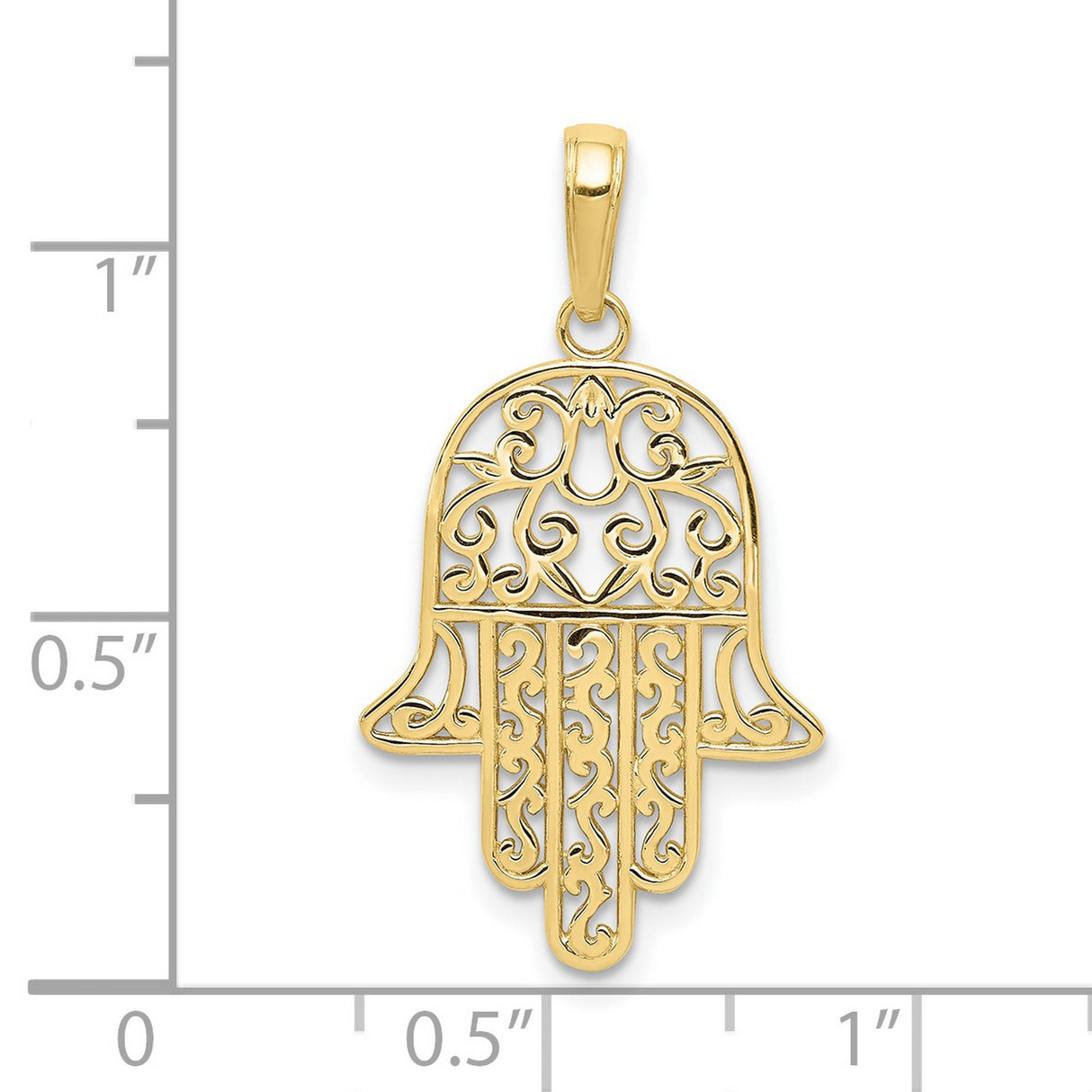 10k Yellow Gold Hamsa Hand Pendant with Filigree Design, Spiritual Protection Jewelry for Women