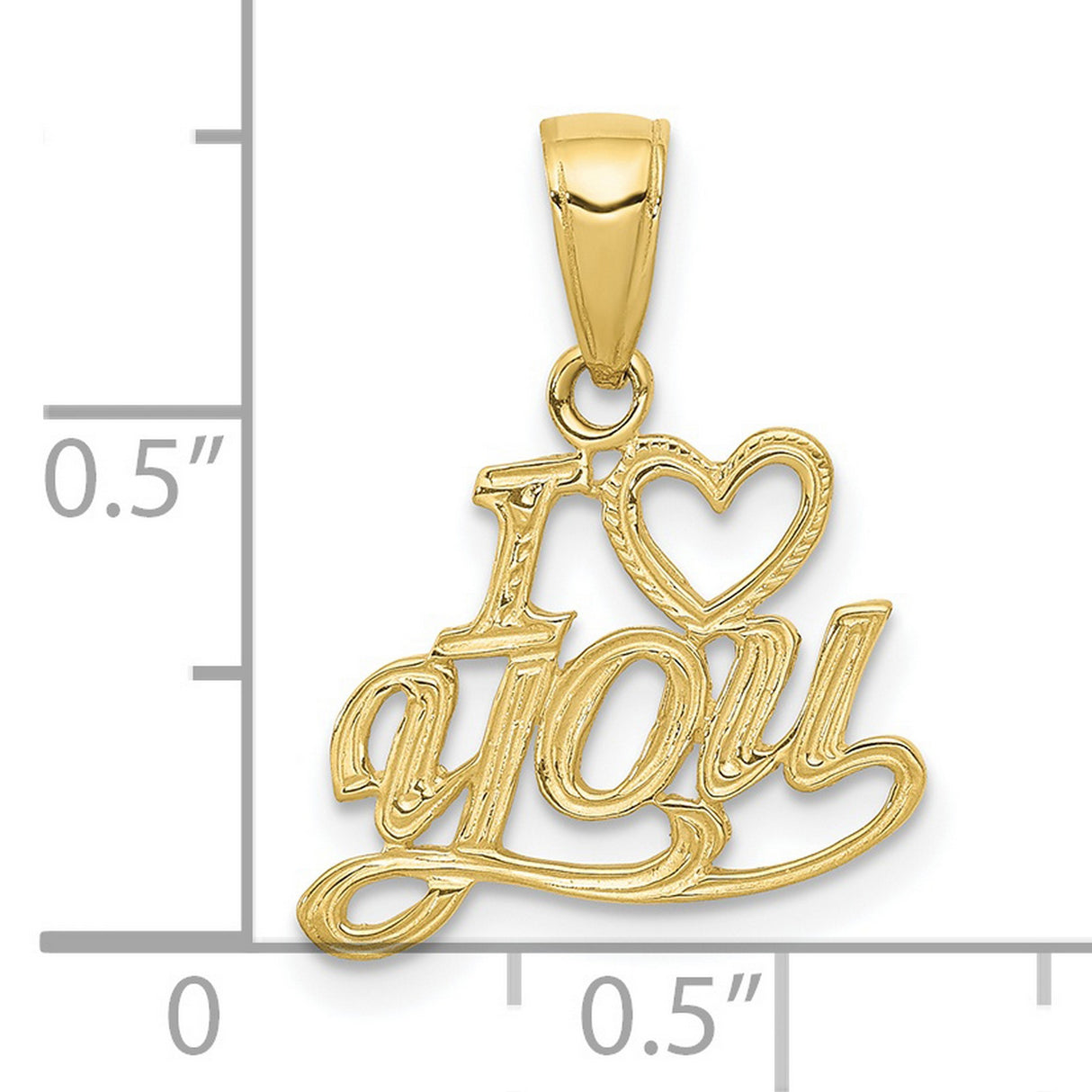10k Yellow Gold Pendant with I Love You Script and Heart Symbol, Romantic Charm for Women