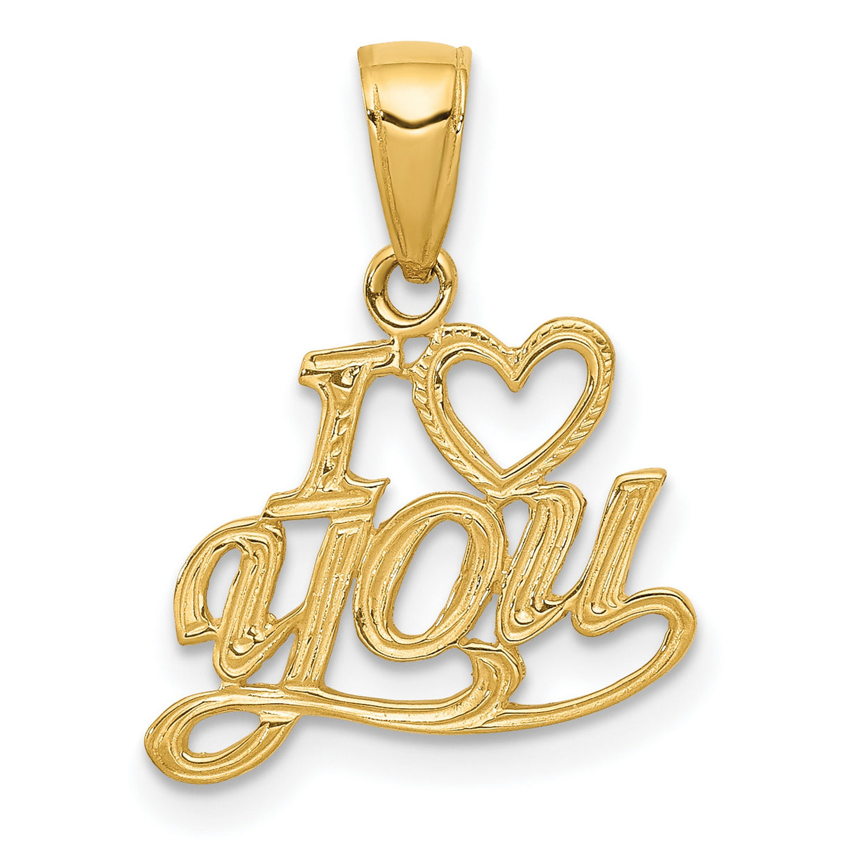10k Yellow Gold Pendant with I Love You Script and Heart Symbol, Romantic Charm for Women