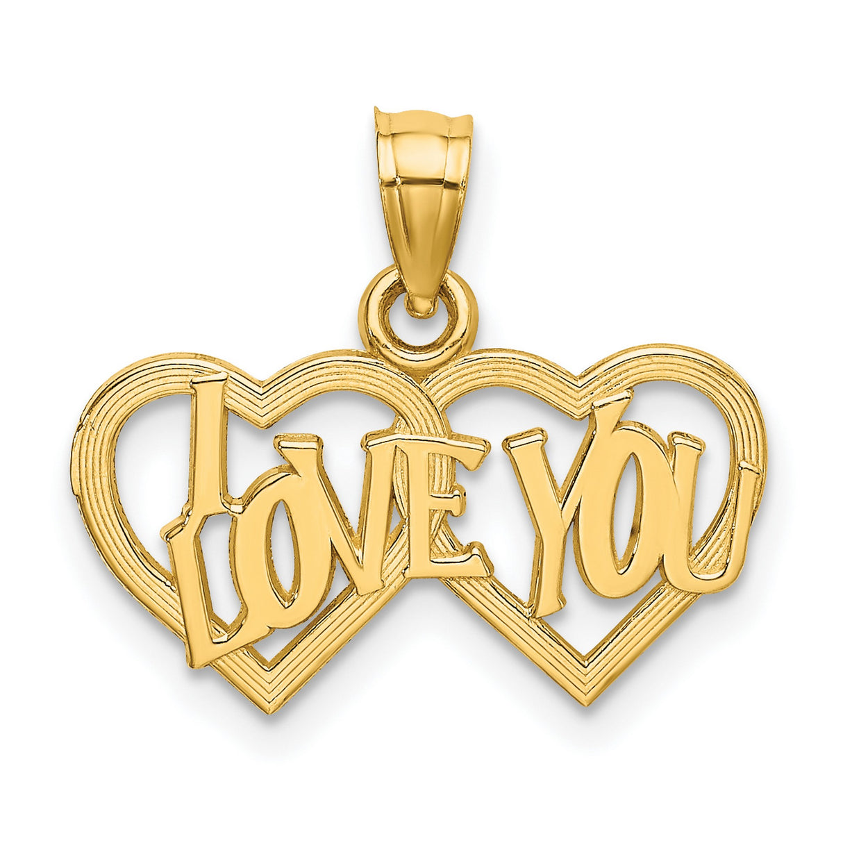 10k Yellow Gold Pendant with Double Interlocking Hearts, Romantic Heart Charm for Women