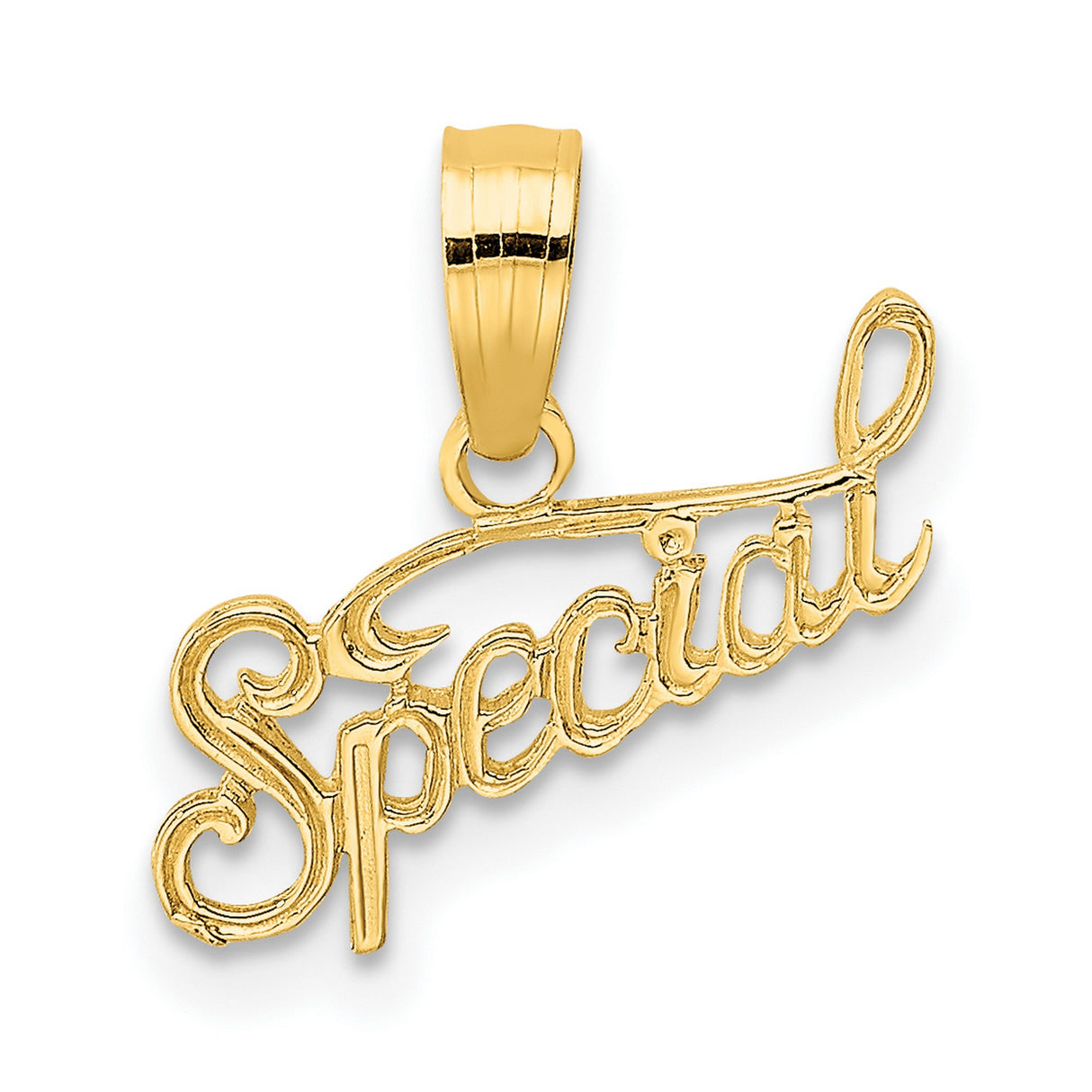 10k Yellow Gold Script Pendant, Polished Word Charm with Inspirational Message for Women