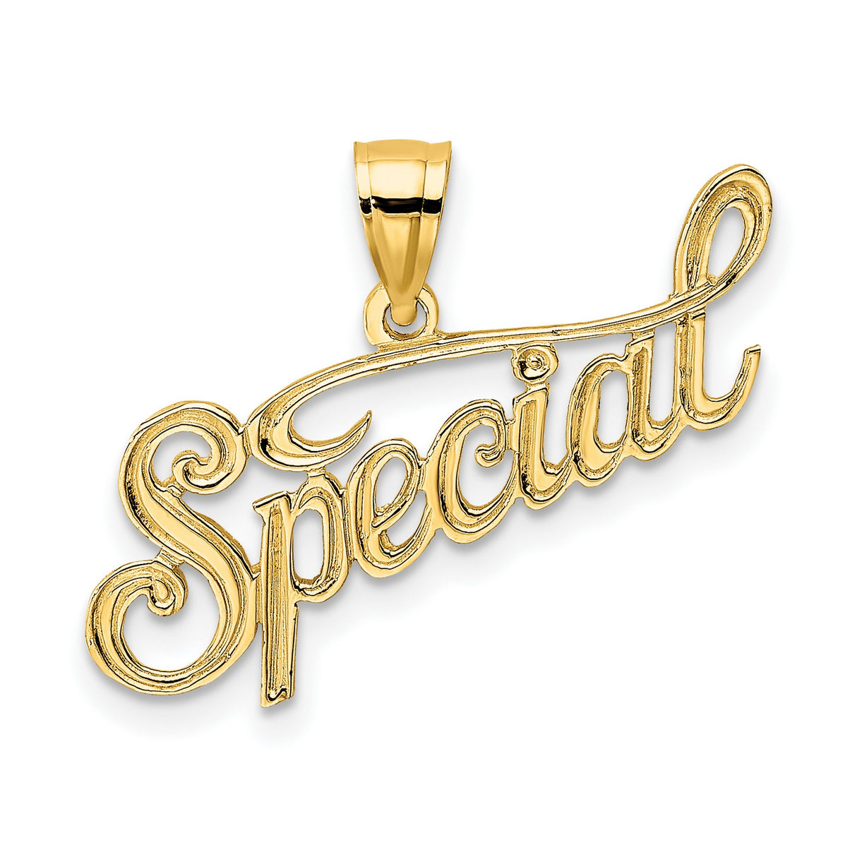 10k Yellow Gold Script Pendant, Cursive Word Charm with Motivational Affirmation Theme