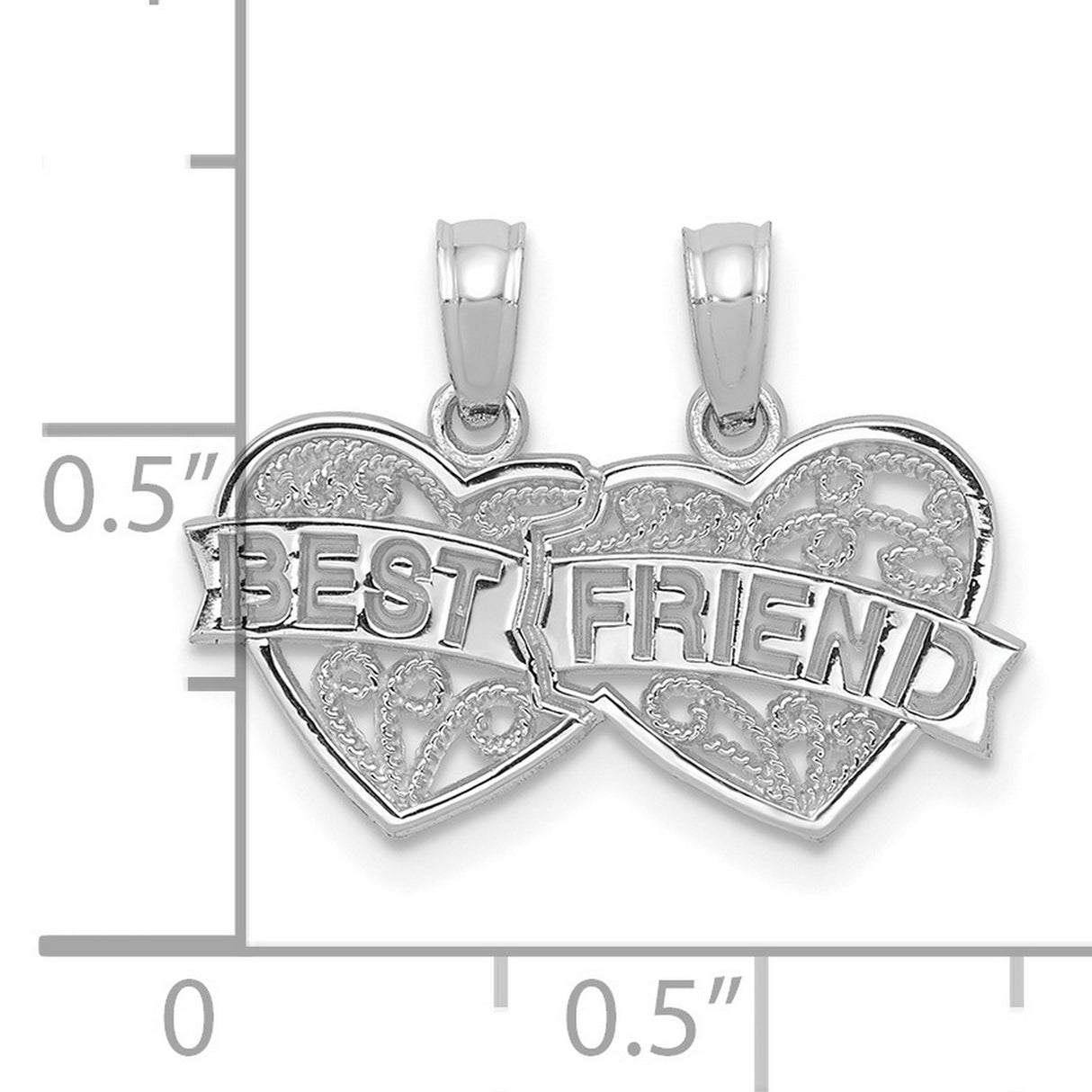 10k White Gold Heart Pendant Set, Split Design with Friendship Engraving, for Women or Teens