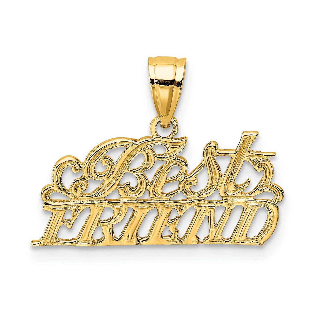 10k Yellow Gold Friend Pendant, Script Lettering Charm Symbolizing Friendship and Loyalty