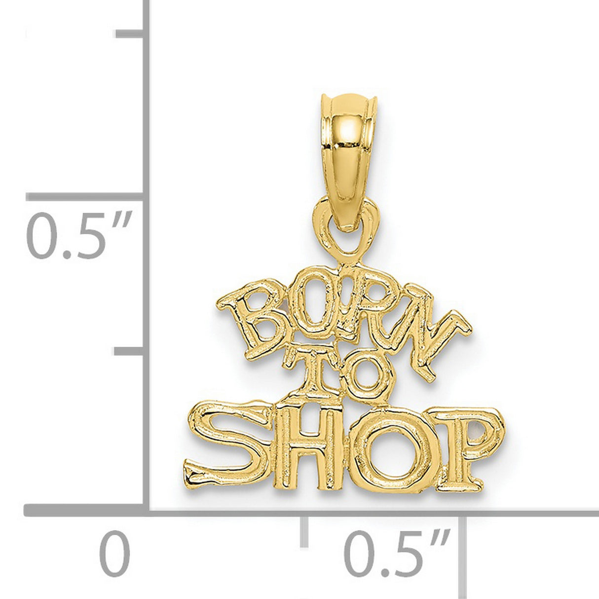 10k Yellow Gold Born to Shop Pendant, Playful Block Lettering Fashion Jewelry Charm for Women