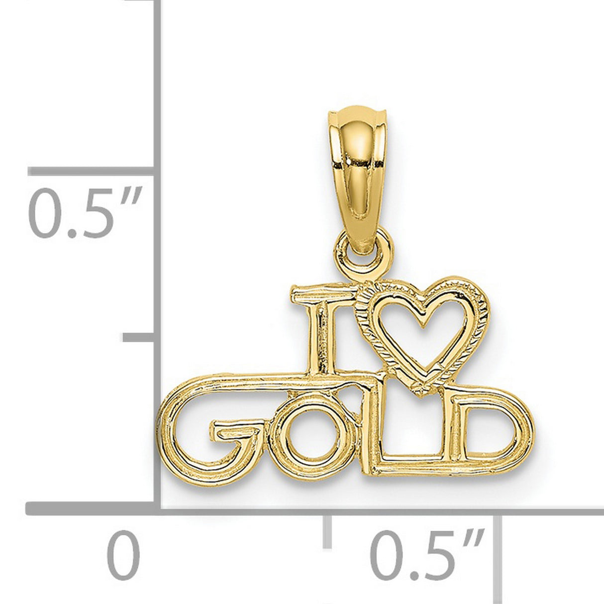10k Yellow Gold Pendant with Heart Symbol and I Love Gold Phrase, Polished Textured Charm