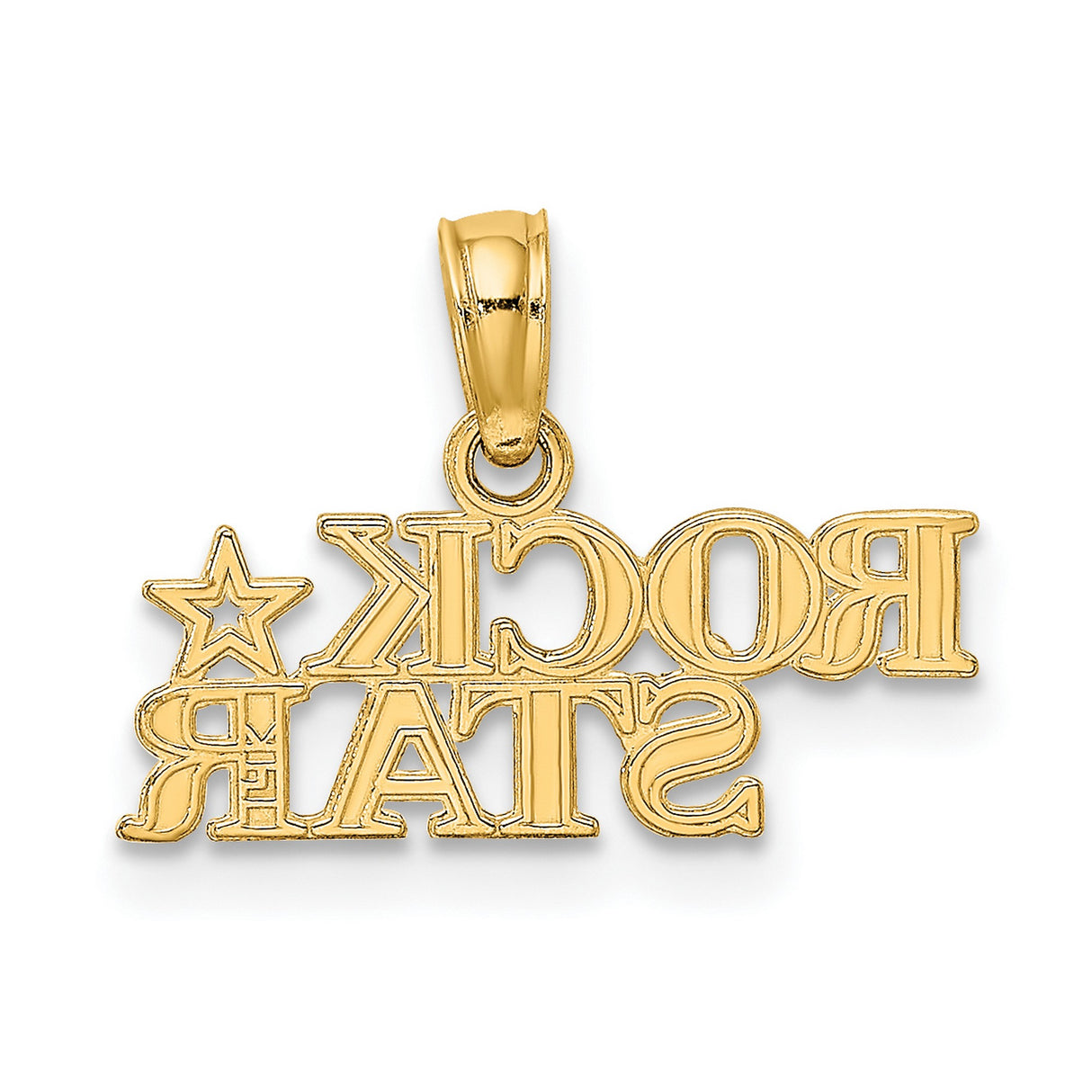 10k Yellow Gold Rock Star Pendant with Bold Block Letters and Star Cutout Design