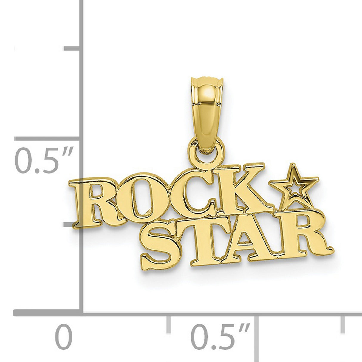 10k Yellow Gold Rock Star Pendant with Bold Block Letters and Star Cutout Design