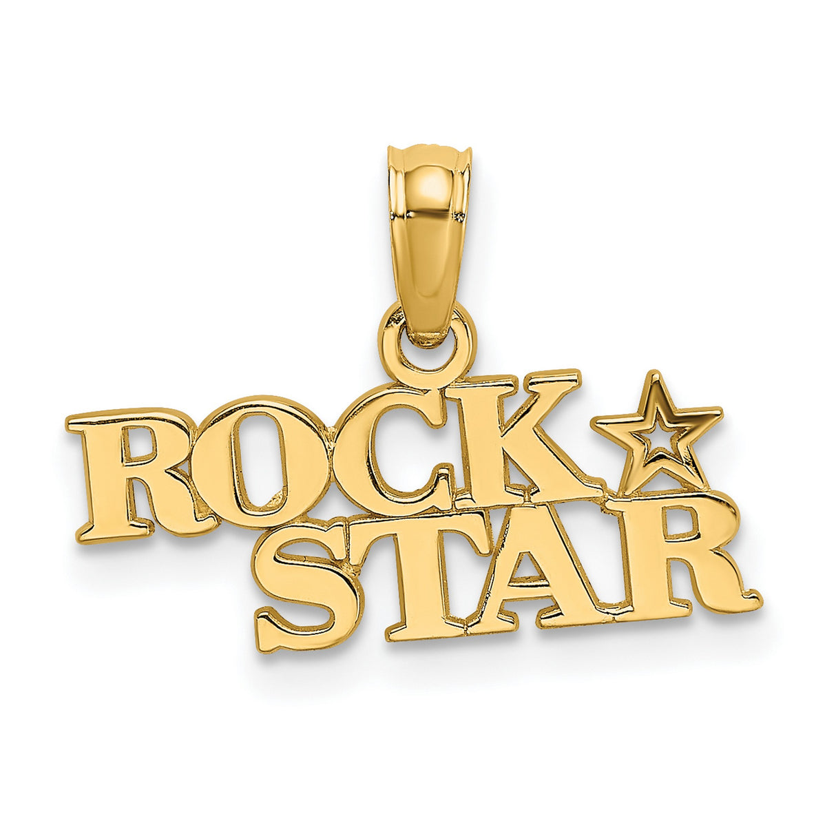 10k Yellow Gold Rock Star Pendant with Bold Block Letters and Star Cutout Design