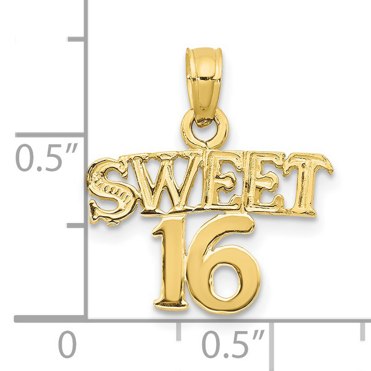 10k Yellow Gold Sweet 16 Pendant, Bold Lettering Milestone Charm for Teen Girls