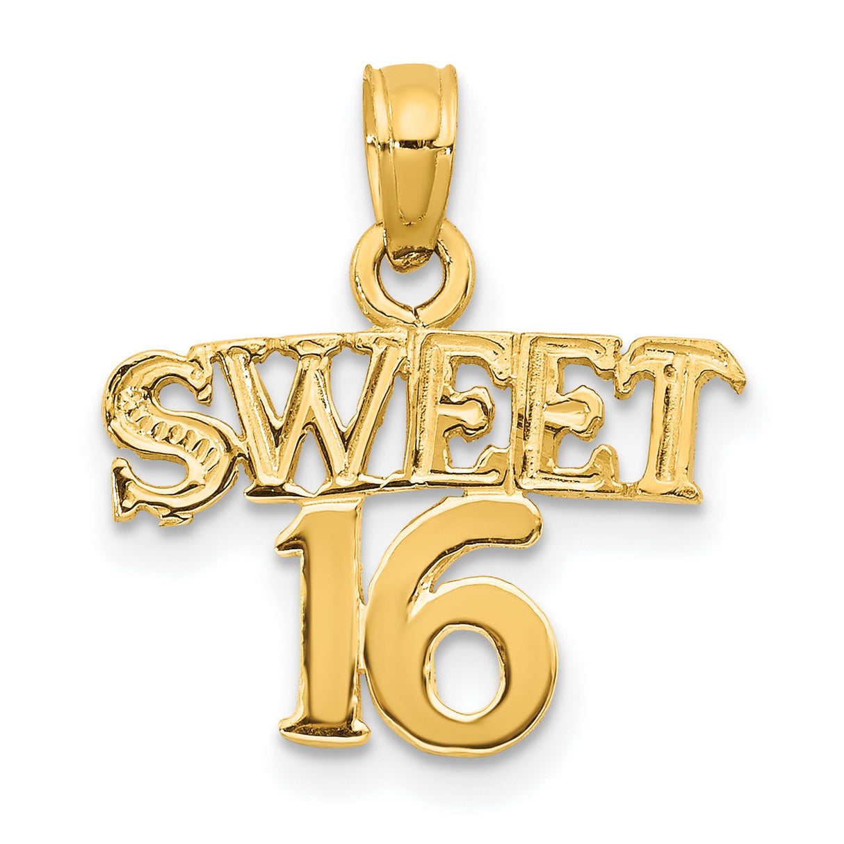 10k Yellow Gold Sweet 16 Pendant, Bold Lettering Milestone Charm for Teen Girls