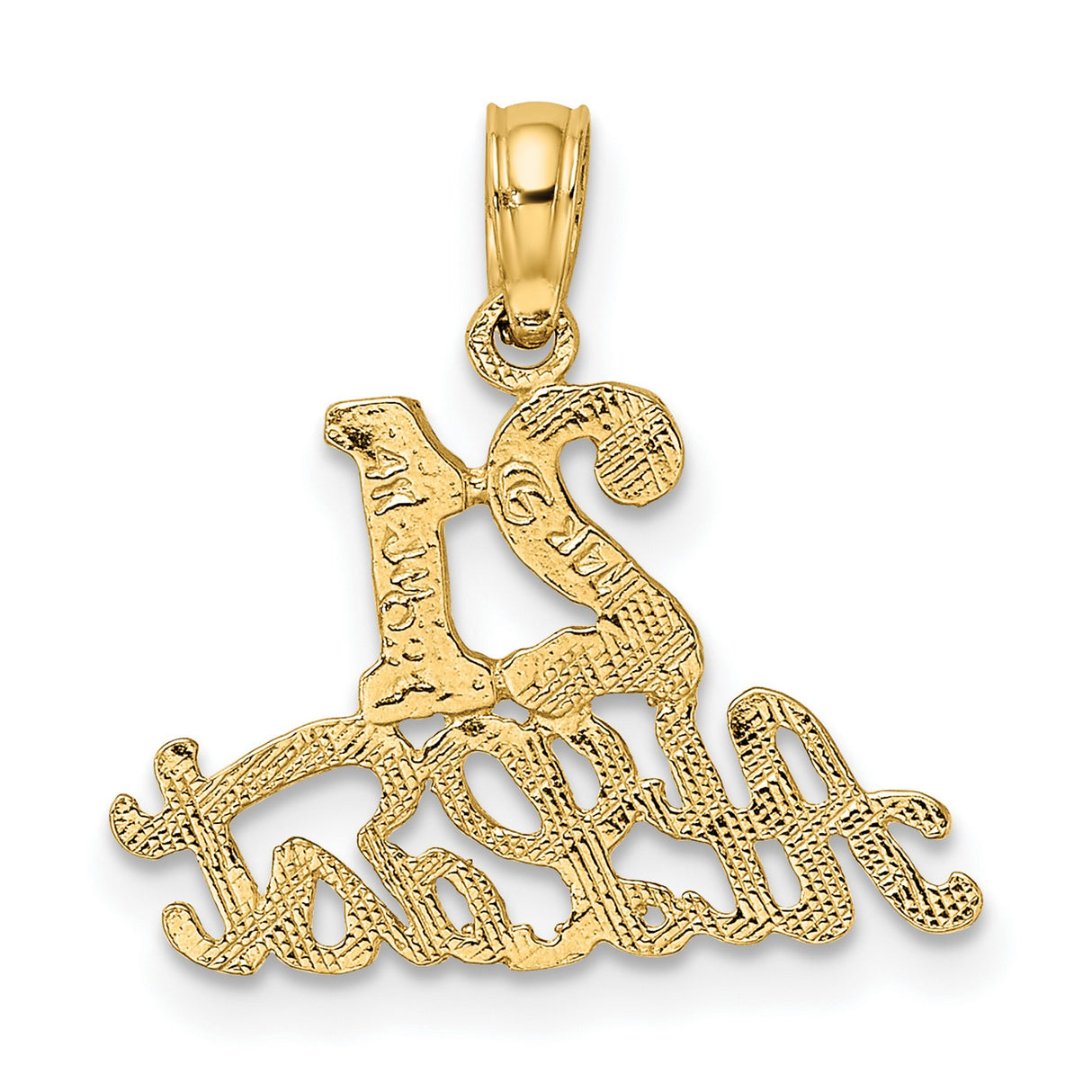 10k Yellow Gold Pendant, 21 At Last Script Milestone Charm for Women